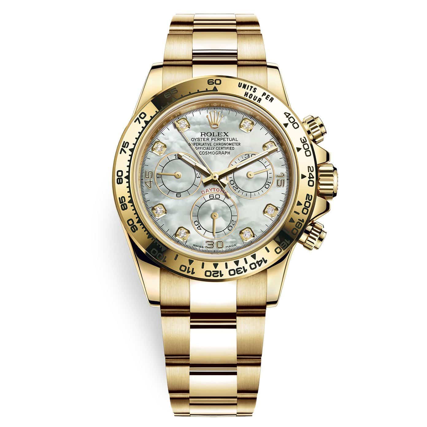 116508mpo.jpg Rolex Cosmograph Daytona 116508-0007 White MOP Diamond Oyster Yellow Gold Mens Watch - Image 1