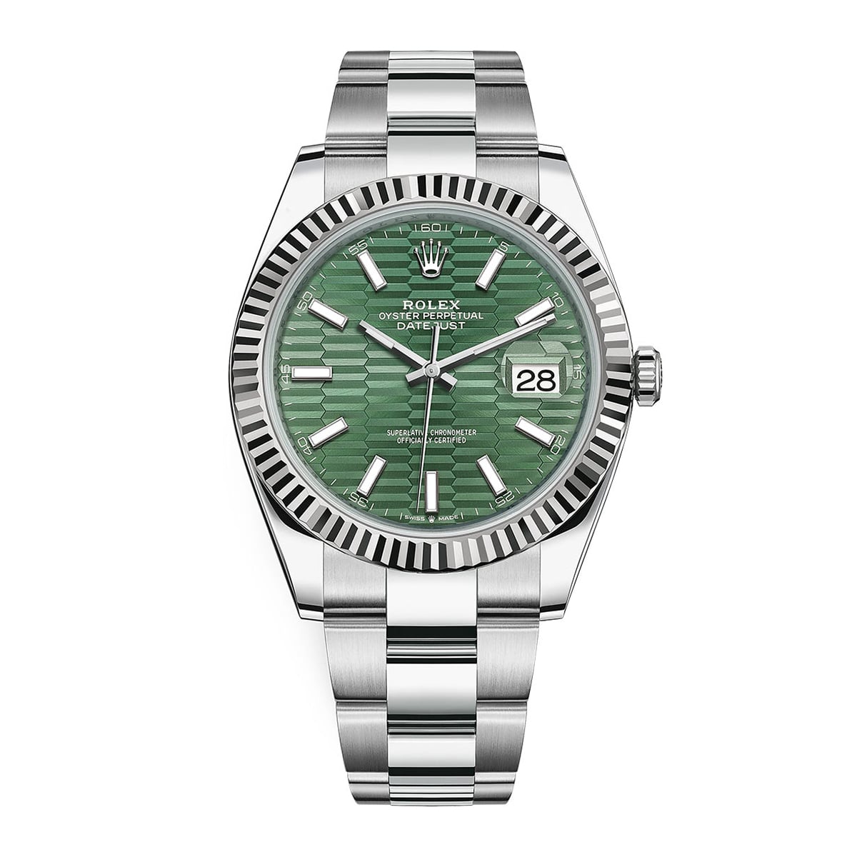 126334-green-fluted.jpg Rolex Datejust 126334-0029 Mint Green Fluted Motif Dial Oyster Bracelet - Image 1
