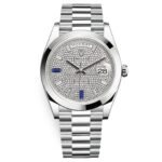 Rolex Day-Date 228206 Pave Baguette Sapphire 40mm Platinum Men’s Watch