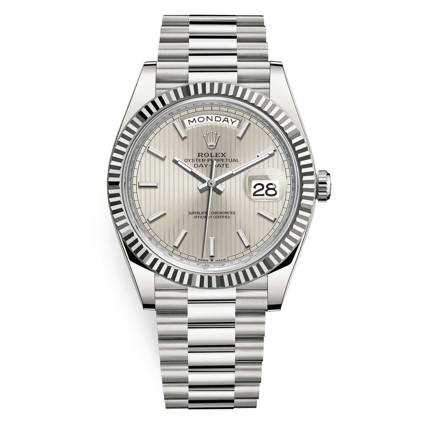 228239-0001.jpg Rolex Day-Date 228239-0001 Silver Stripe 40mm White Gold - Image 1