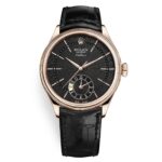 Rolex Cellini 50525 Black Dial Leather Strap Dual Time 39mm Watch