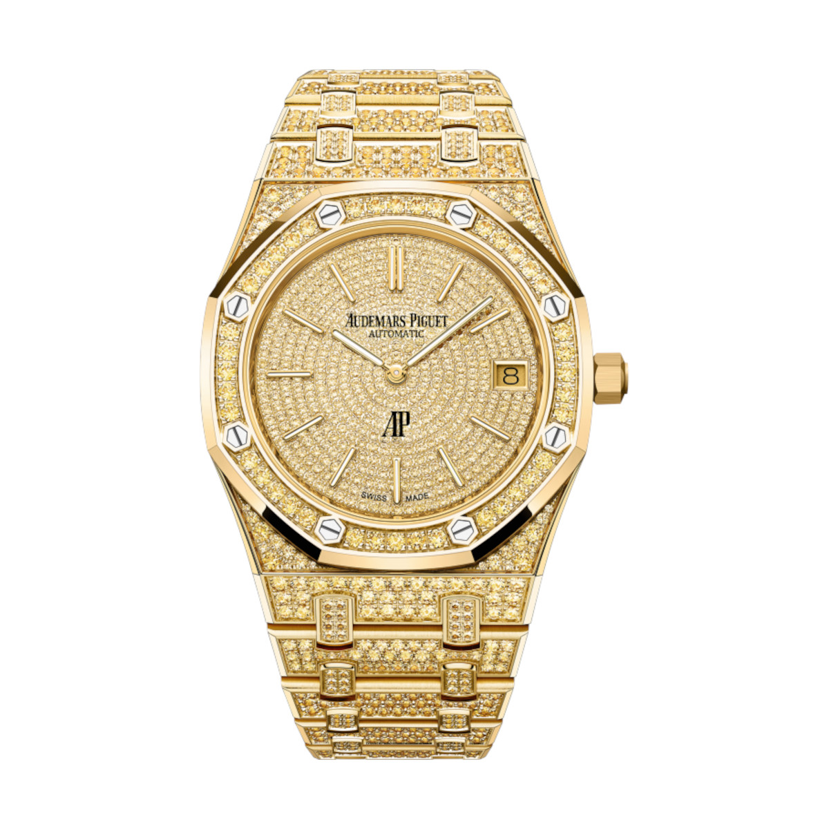 AP-16202BA.HH_.1241BA.01-yellowgolddiamond-yellowgoldsapphires.jpg Audemars Piguet 16202BA.HH.1241BA.01 Royal Oak Yellow Gold Dial Yellow Gold Bracelet - Image 1