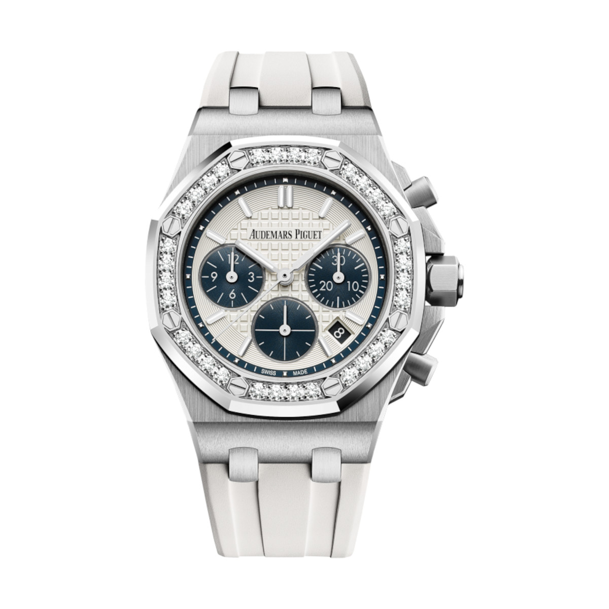 AP-26231ST.ZZ_.D010CA.01.A-silver-whiterubber.jpg Audemars Piguet 26231ST.ZZ.D010CA.01.A Royal Oak Offshore Silver Dial White Rubber Strap - Image 1