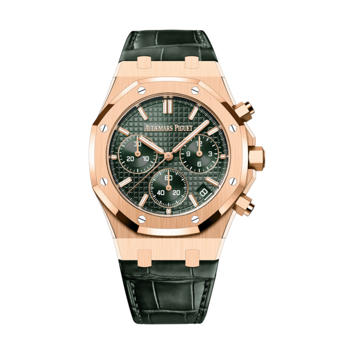 AP-26240OR.OO_.D404CR.02-green-greenalligator.jpg Audemars Piguet 26240OR.OO.D404CR.02 Royal Oak Green Dial Green Leather Strap - Image 1