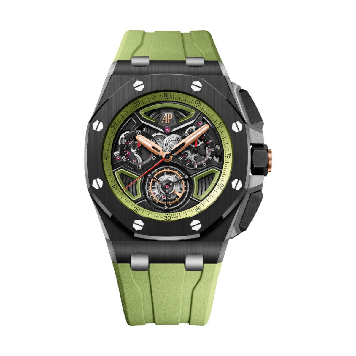 AP-26622CE.OO_.D062CA.01-blackgreen-greenrubber.jpg Audemars Piguet 26622CE.OO.D062CA.01 Royal Oak Offshore Black and Green Dial Green Rubber Strap - Image 1