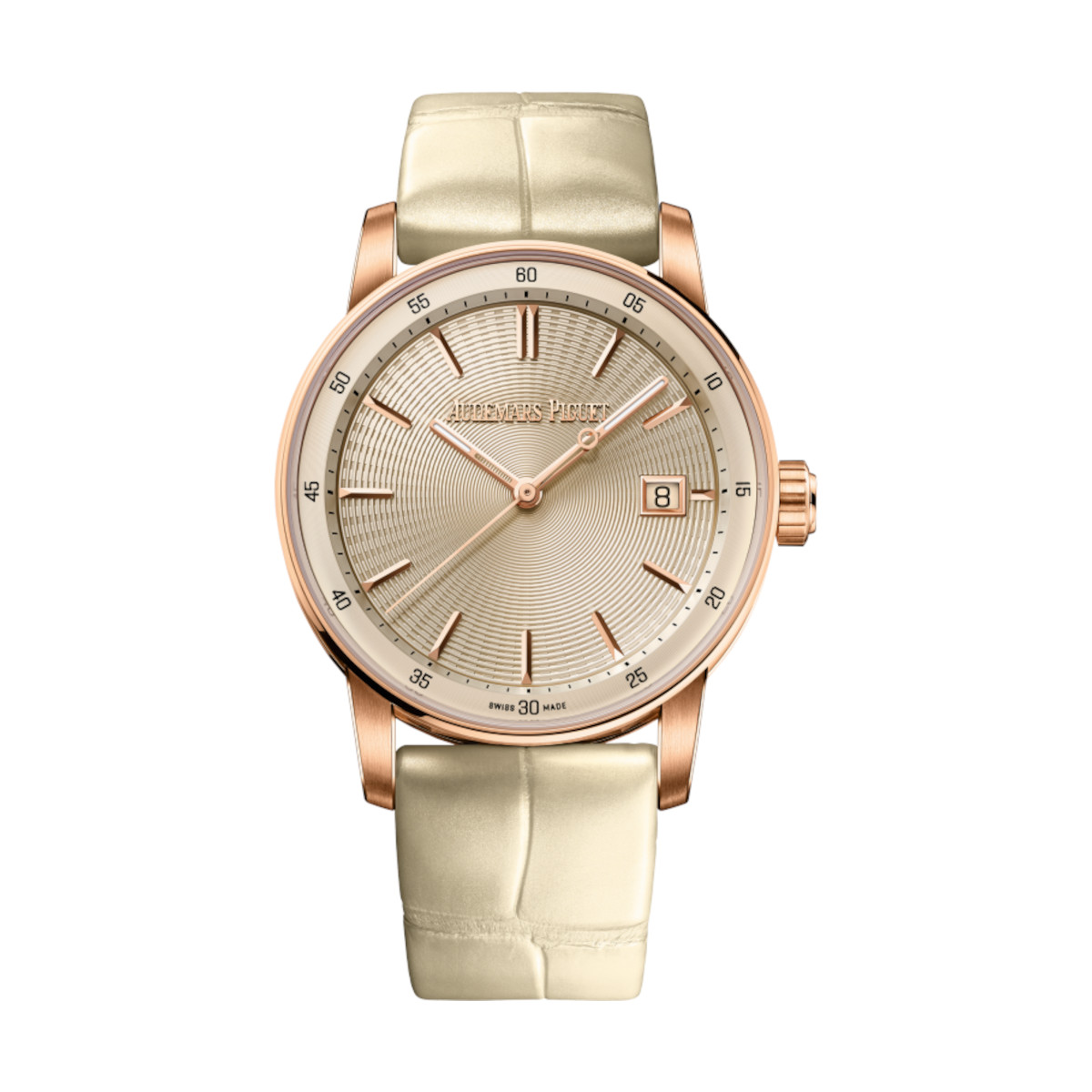 AP-77410OR.OO_.A825CR.01-ivory-beigealligator.jpg Audemars Piguet 77410OR.OO.A825CR.01 Code 11.59 Ivory Dial Beige Alligator Strap Watch - Image 1