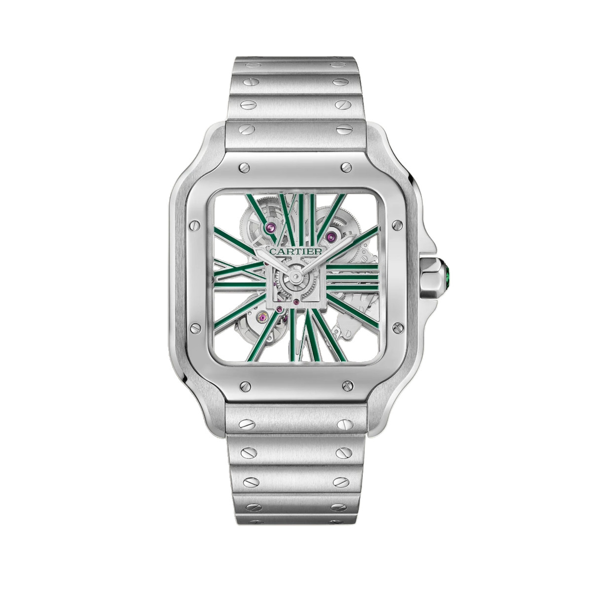 Cartier-WHSA0028-Santos-de-Cartier-Green-Skeleton-Dial-Watch-wb.jpg Cartier WHSA0028 Santos de Cartier Green Skeleton Dial Large - Image 1