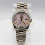 Rolex Day-Date 128239 18K White Gold President Diamond Bezel Pink Opal Diamond Dial - Image 2