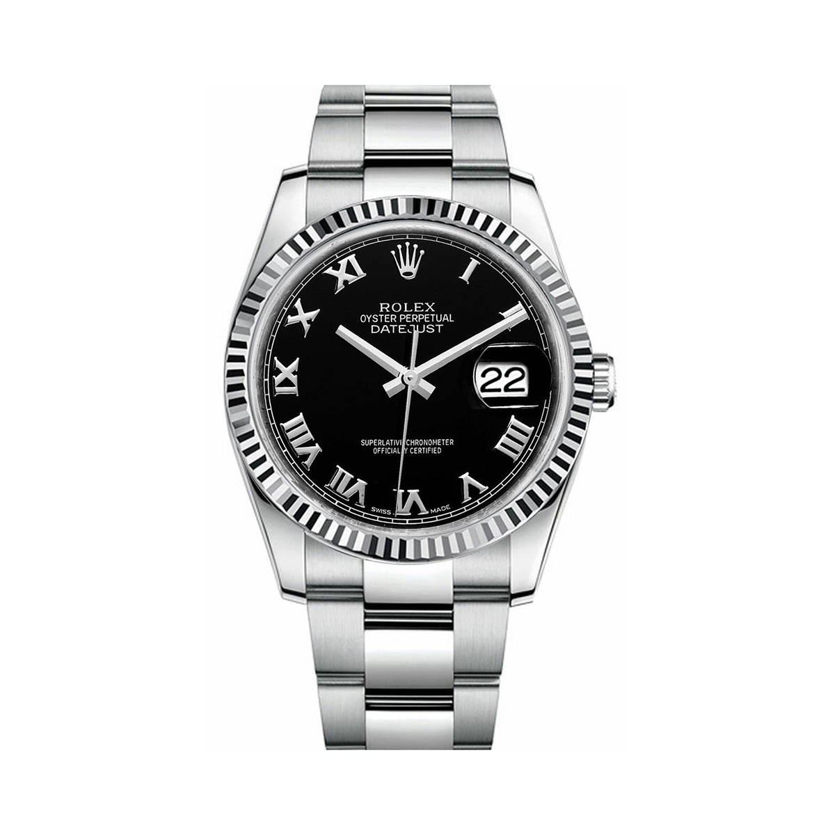 Rolex-116234-black-roman.jpg Rolex Datejust 116234 Steel & White Gold Oyster 36mm Black Roman Dial Watch - Image 1