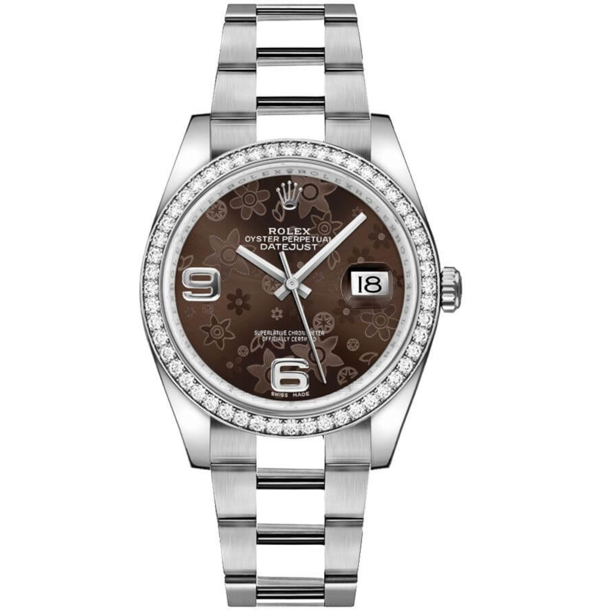 Rolex-116244-0006-chocolatefloral-diamondset-oyster.jpg Rolex Datejust 36mm 116244-0006 Chocolate Floral Motif Dial Oyster Bracelet - Image 1