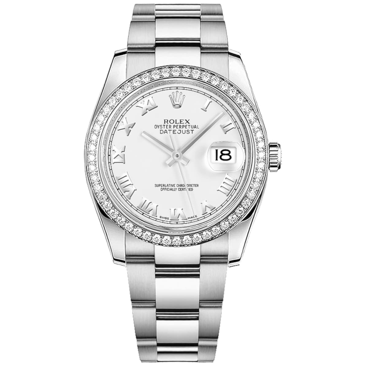Rolex-116244-0023-whiteroman-diamondset-oyster.jpg Rolex Datejust 36mm 116244-0023 White Dial Oyster Bracelet - Image 1