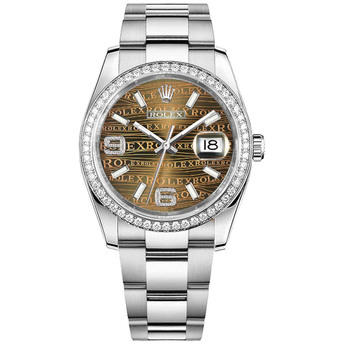 Rolex-116244-0037-bronzearabicdiamond-diamondset-oyster.jpg Rolex Datejust 36mm 116244-0037 Bronze Wave Pattern Dial Oyster Bracelet - Image 1