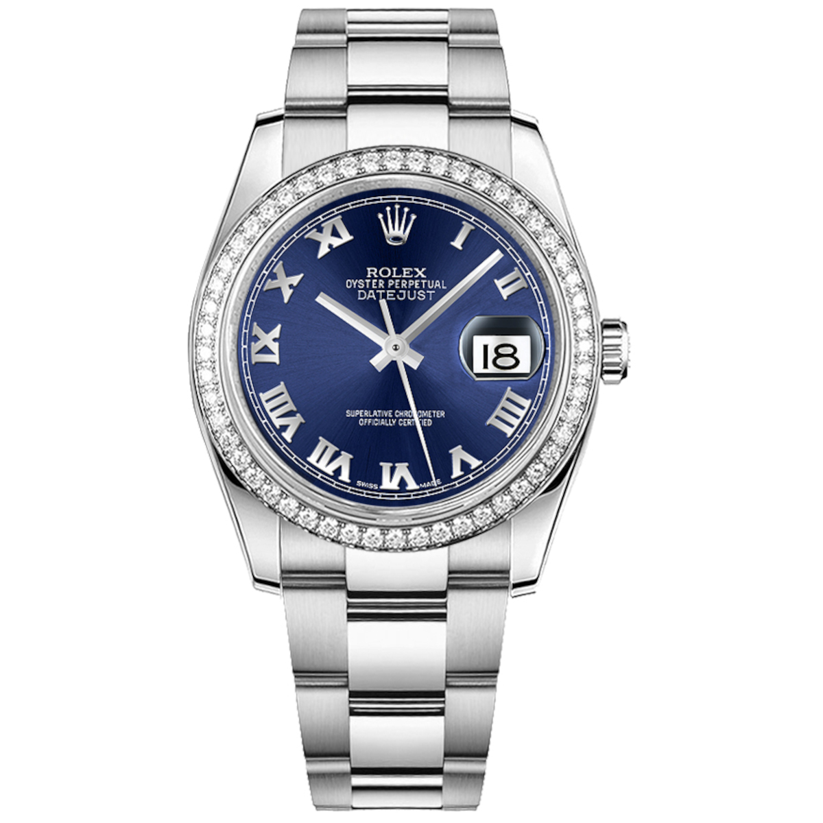 Rolex-116244-0056-blueroman-diamondset-oyster.jpg Rolex Datejust 36mm 116244-0056 Blue Dial Oyster Bracelet - Image 1