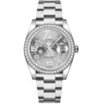 Rolex Datejust 36mm 116244 Silver Floral Motif Dial Oyster Bracelet
