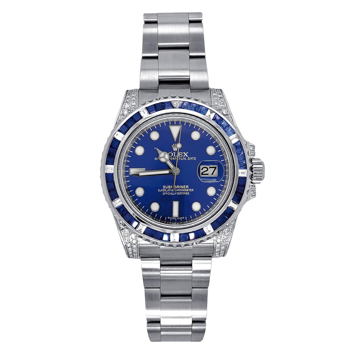 Rolex-116610-afterm.jpg Rolex Submariner 116610 Oyster Perpetual Date Aftermarket Dial, Diamond Bezel and Lugs Watch - Image 1