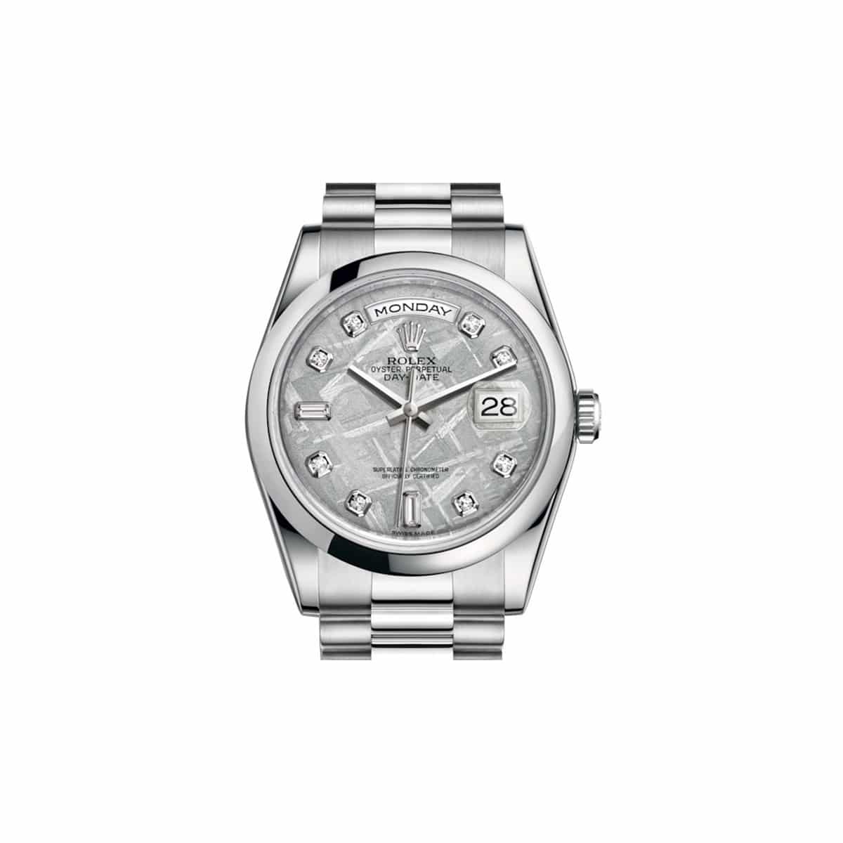 Rolex-118206-meteorite-platinum.jpg Rolex Day-Date 118206-0120 Meteorite Diamond Dial Platinum President Bracelet 36mm Watch - Image 1