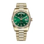 Rolex 118238 Day-Date Green Dial Fluted Bezel Yellow Gold President Bracelet 36 mm Watch