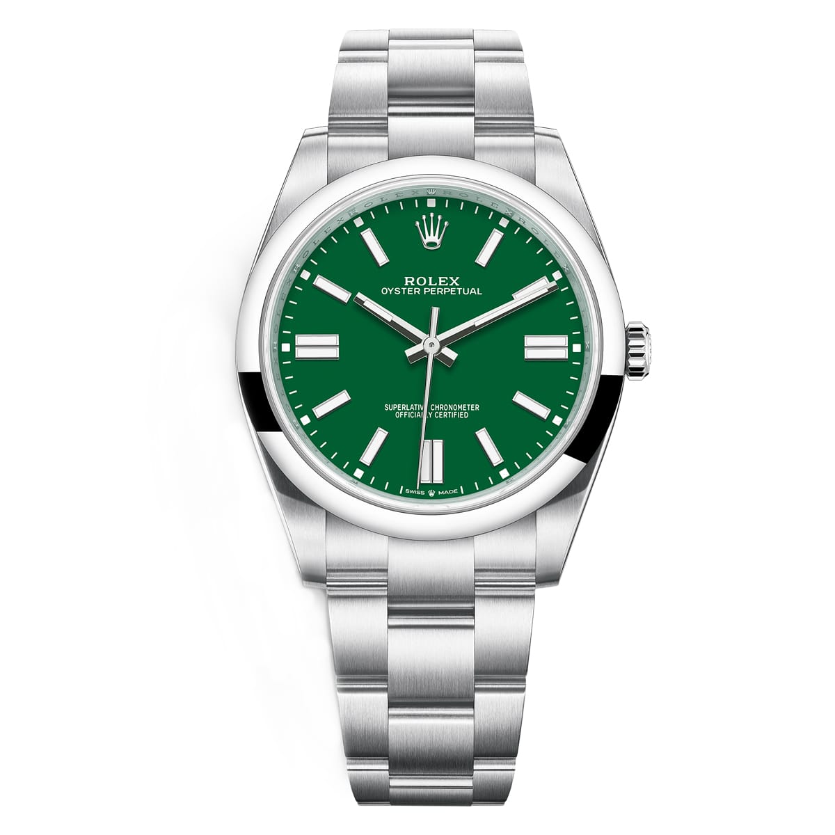 Rolex-124300-green.jpg Rolex Oyster Perpetual 124300-0005 Green Index Dial & Smooth Bezel Oyster Bracelet Men’s Watch - Image 1