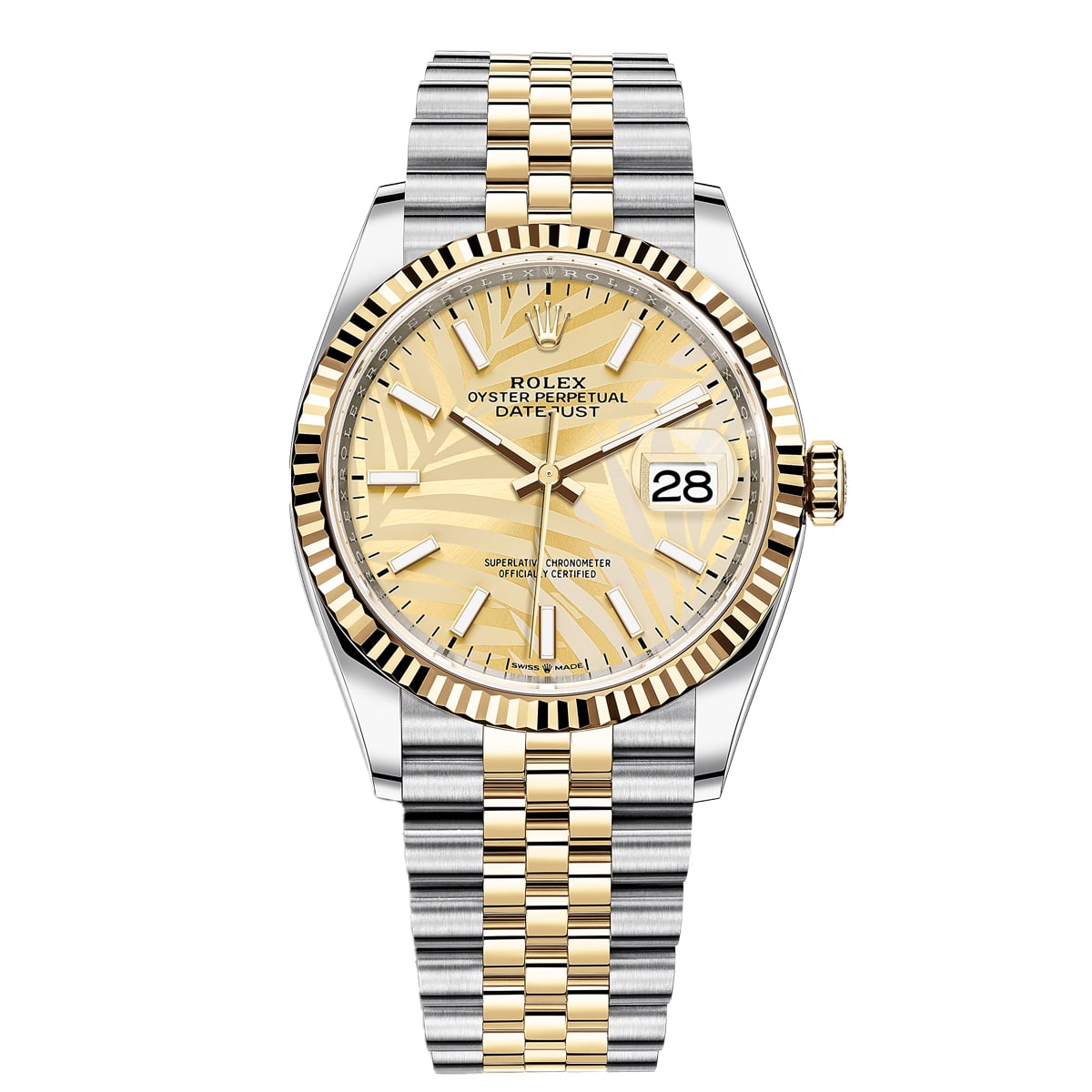 Rolex-126233-palm-stick.jpg Rolex Datejust 126233-0037 Golden Palm Motif 36mm Dial Jubilee Bracelet Watch - Image 1