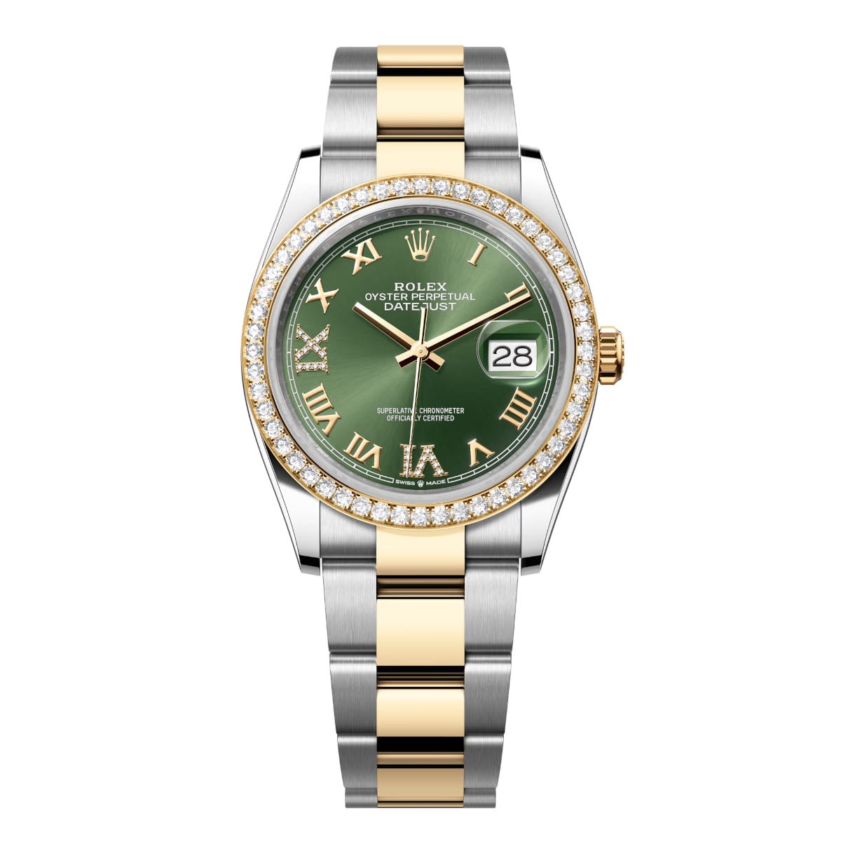 Rolex-126283rbr-0012-greenromandiamonds-diamondset-oyster.jpg Rolex Datejust 126283RBR-0012 Olive Green 36mm Dial Oyster Bracelet Watch - Image 1