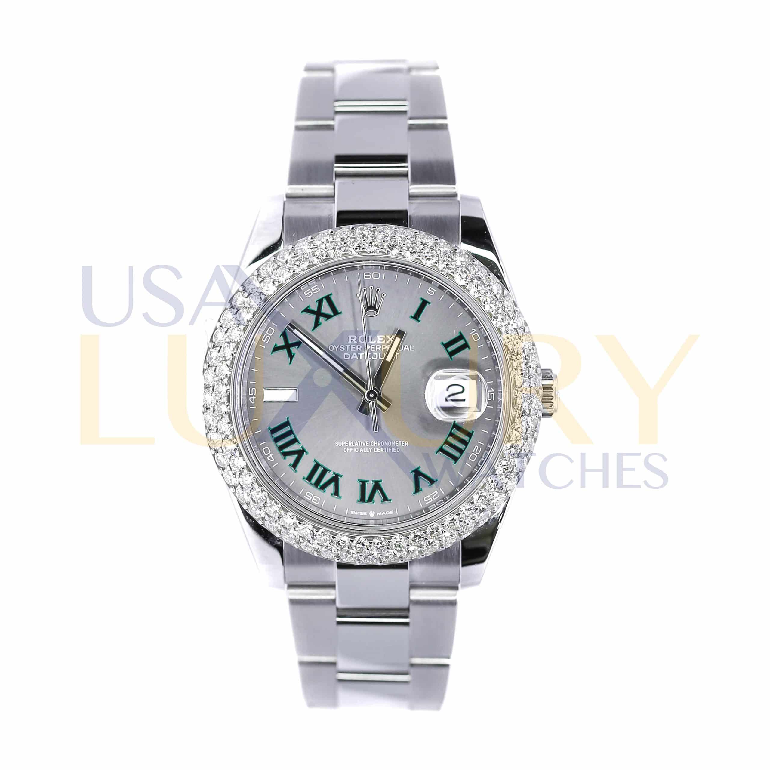 Rolex-126300-Aft-scaled-1.jpg Rolex 126300 Datejust Wimbledon 41mm Aftermarket Diamond Bezel Watch - Image 1