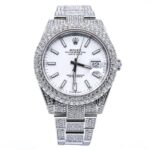 Rolex Datejust 41mm 126300 Iced Out White Stick Dial Oyster Bracelet Mens Watch