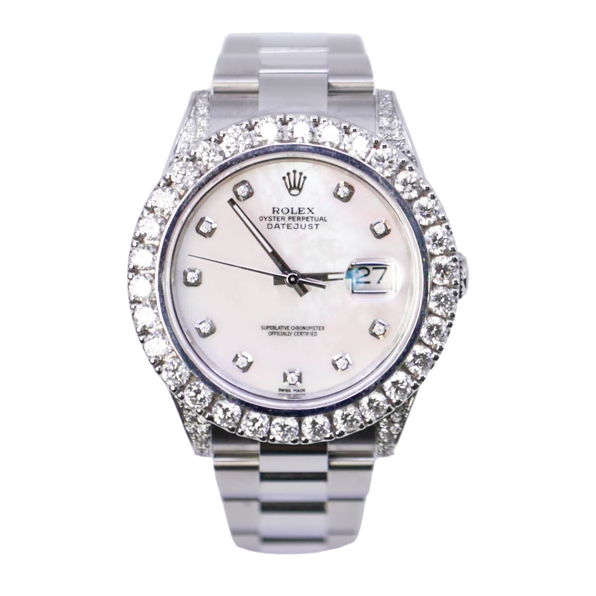 Rolex-126300-aft-bezel-MOP.jpg Rolex 126300 Datejust 41mm Aftermarket Mother of Pearl Diamond Dial, Diamond Bezel and Lugs Watch - Image 1