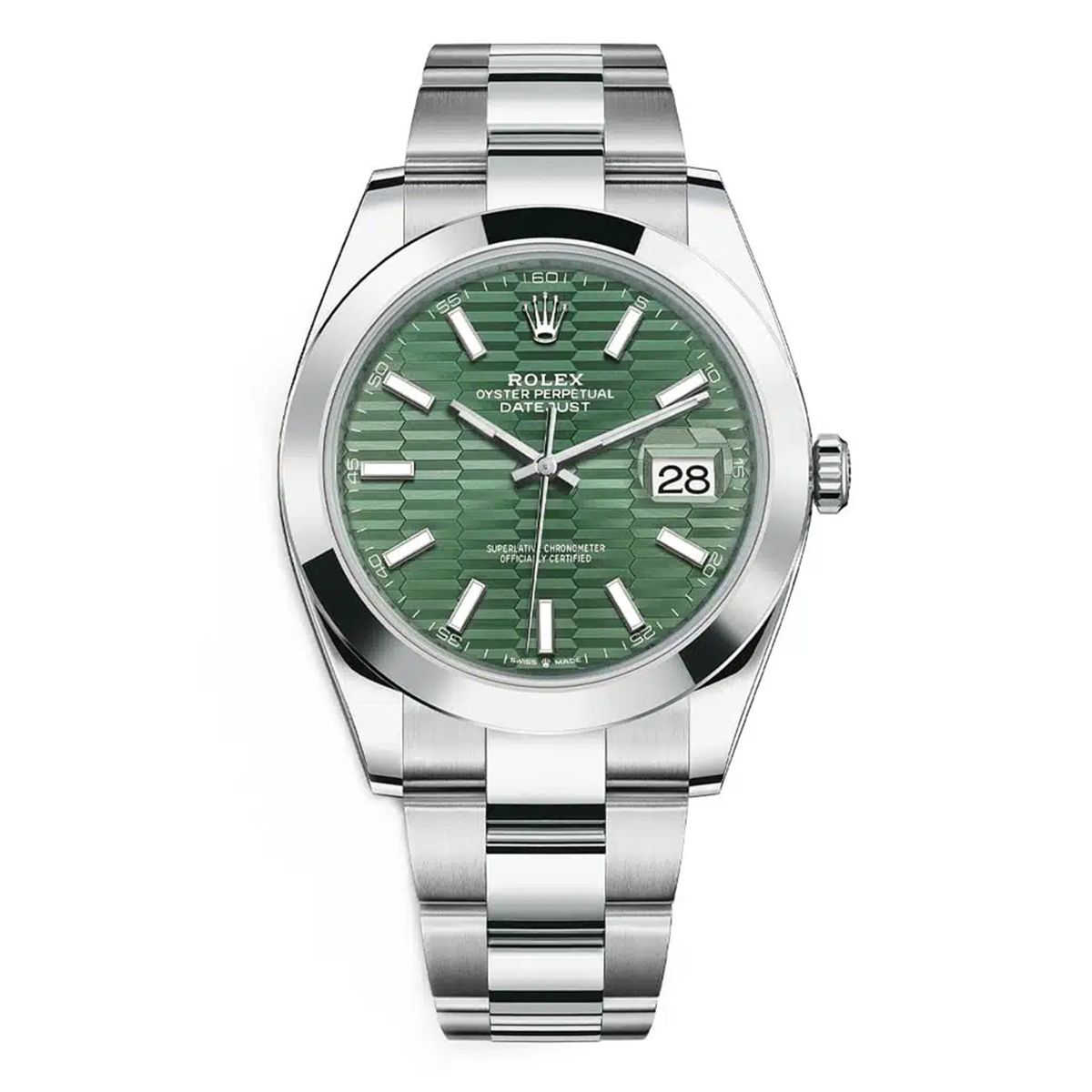 Rolex-126300-green-fluted-motif-oyster-1.jpg Rolex Datejust 126300 Mint Green Fluted Motif Dial Stainless Steel Oyster Bracelet Watch - Image 1
