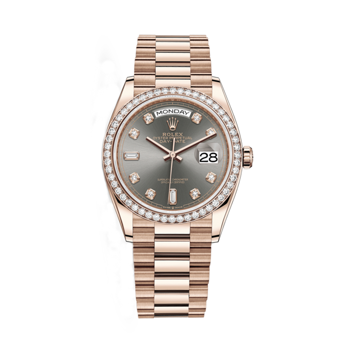 Rolex-128345RBR-rhodium-RG-president-Recovered.jpg Rolex Day-Date 128345RBR Rhodium Dial Everose Gold with Diamonds 36mm Watch - Image 1