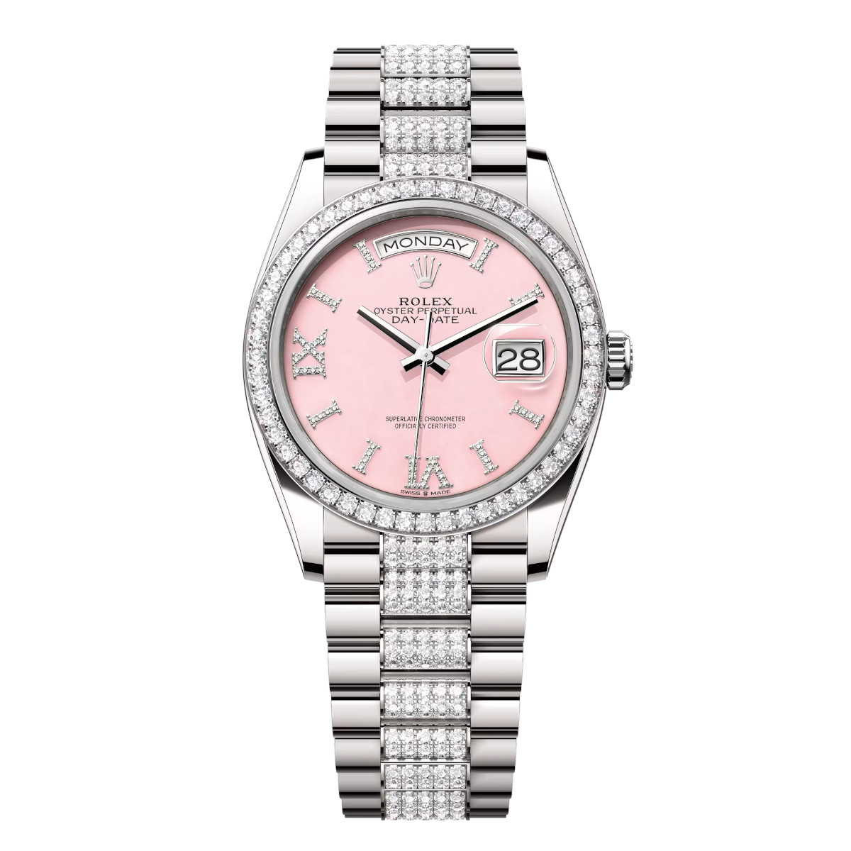 Rolex-128349rbr-0017-pinkromandiamond-diamondset-diamondpresident.jpg Rolex Day-Date 36mm 128349RBR-0017 Pink Opal Dial President Bracelet - Image 1