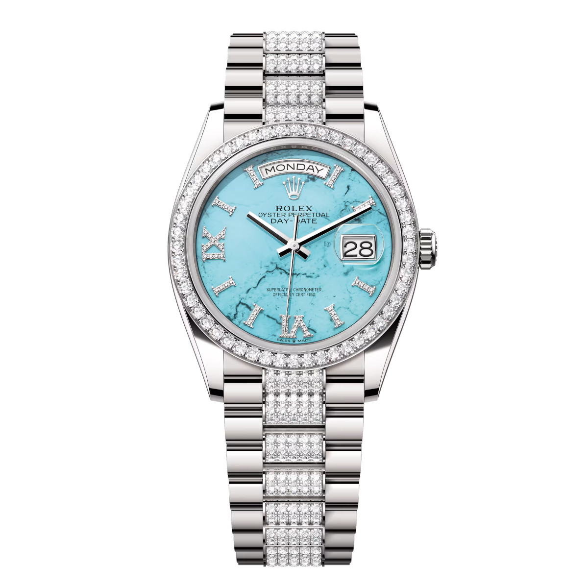 Rolex-128349rbr-0032-turquoiseromandiamond-diamondset-diamondpresident.jpg Rolex Day-Date 36mm 128349RBR-0032 Turquoise Dial President Bracelet - Image 1