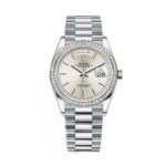 Rolex Day Date 128396TBR Silver Dial Diamond Bezel Platinum President Bracelet Watch