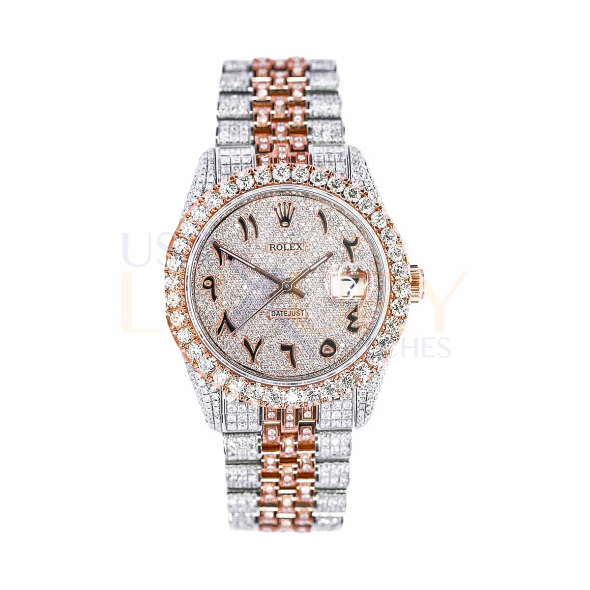 Rolex-1603-iced-1-2-1.jpg Rolex 1603 Datejust 36 mm Aftermarket Iced Out Two-Tone Watch - Image 1