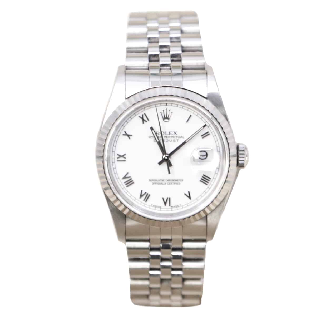 Rolex-16234-white-roman-stock.jpg Rolex 16234 Datejust White Roman Stainless Steel Jubilee Bracelet 36mm - Image 1