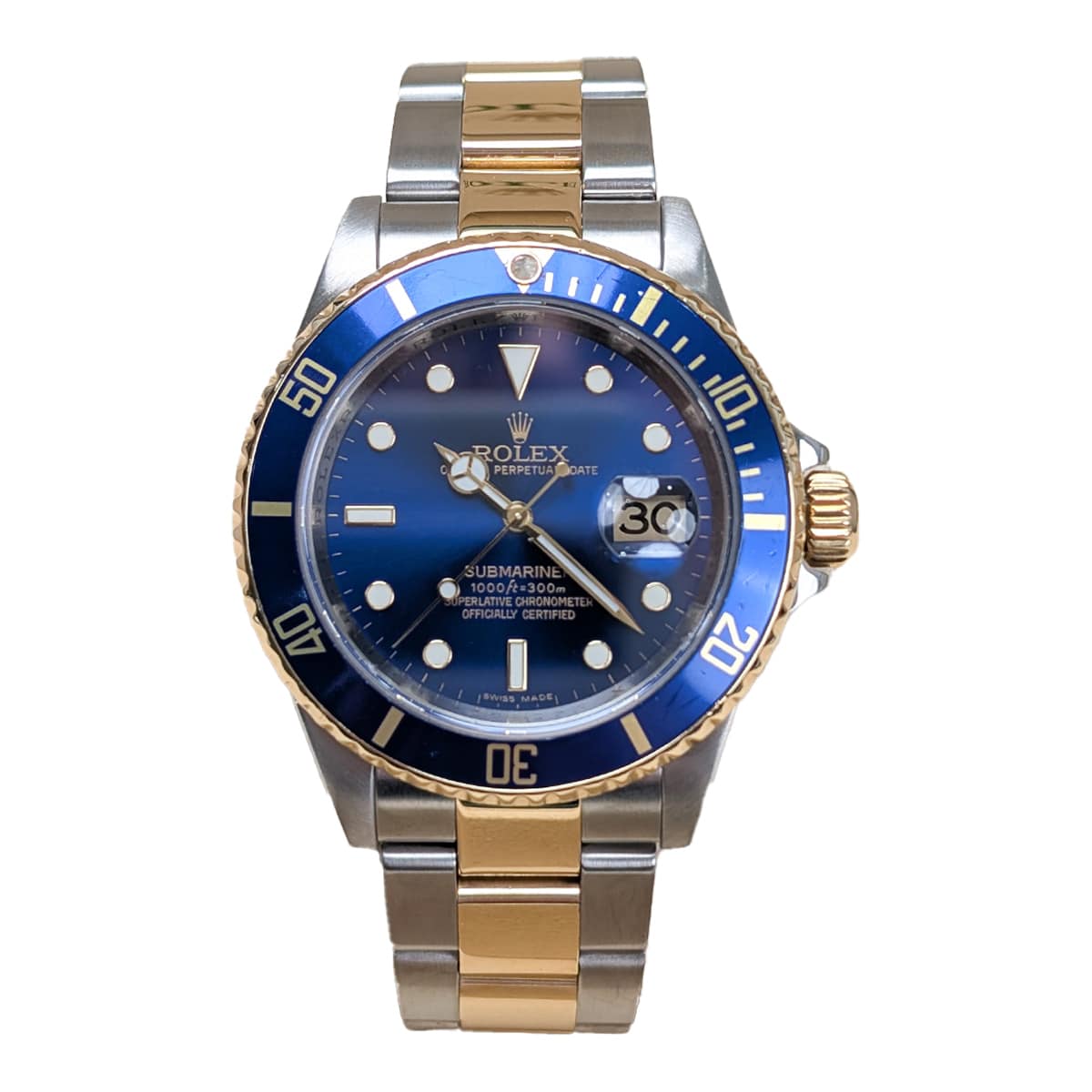 Rolex-16613-blue-oyster-stock-1.jpg Rolex Submariner 16613 40mm Blue Dial Two-Tone Watch - Image 1
