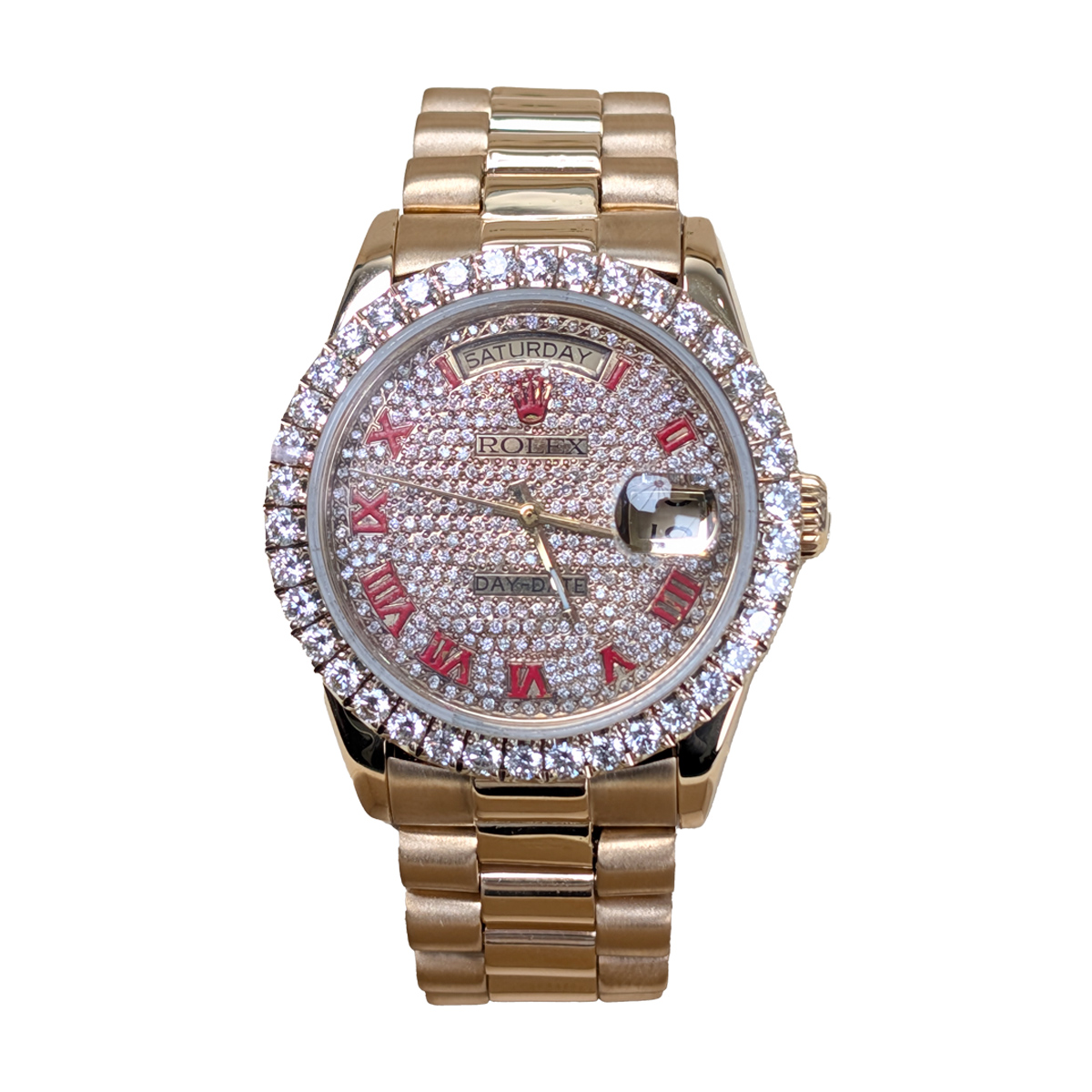 Rolex-18038-iced-dial-1.jpg Rolex 36mm 18038 Day-Date Aftermarket Iced Out Dial and Bezel - Image 1