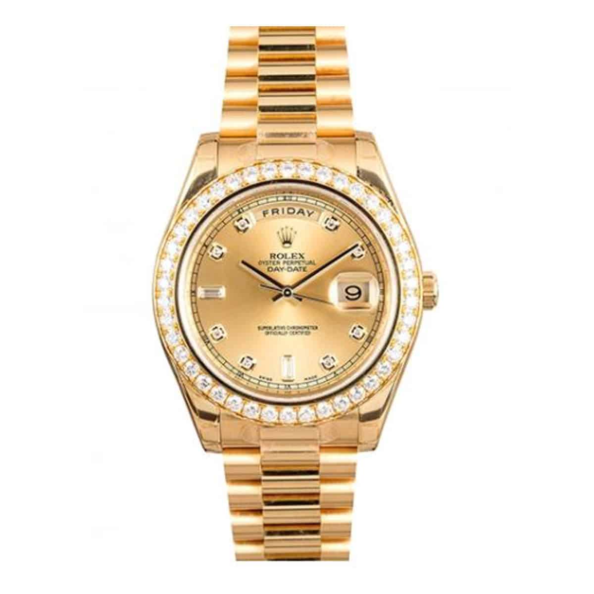 Rolex-218348-1.jpg Rolex Day-Date 218348 Champagne Diamond Dial and Bezel 18kt Yellow Gold Watch - Image 1
