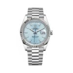 Rolex Day-Date 228236 Ice Blue Diagonal Motif Dial Platinum President Bracelet Watch