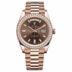 Rolex 228345RBR Day-Date 40mm Chocolate Baguette Diamond Dial Diamond Bezel Dial Watch