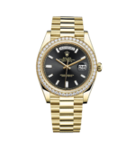 Rolex Day-Date 228348RBR-0001 Black Diamond Dial and Diamond Bezel Yellow Gold President Bracelet