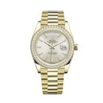Rolex Day-Date 228348RBR-0005 Silver Dial and Diamond Bezel Yellow Gold President Bracelet 40mm