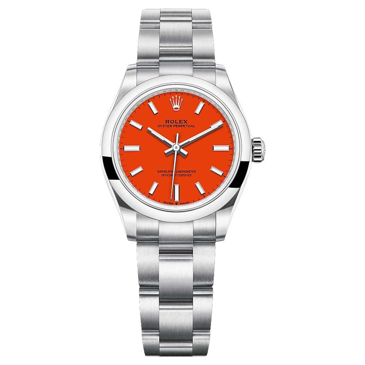 Rolex-277200-coral-31.jpg Rolex Oyster Perpetual 277200-0008 Coral Red Dial 31mm Oyster Bracelet Watch - Image 1