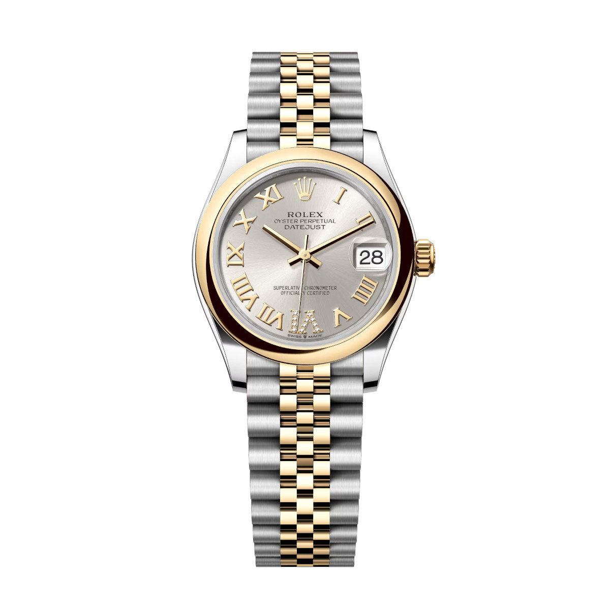Rolex-278243-0004-silverromandiamond-domed-jubilee.jpg Rolex Datejust 31mm 278243-0004 Silver Dial Yellow Rolesor Jubilee Watch - Image 1