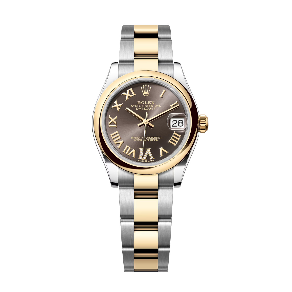 Rolex-278243-0017-darkgreyromandiamond-domed-oyster.jpg Rolex Datejust 31mm 278243-0017 Dark Grey Dial Yellow Rolesor Oyster Watch - Image 1