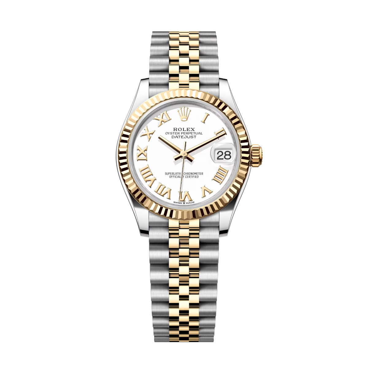 Rolex-278273-0002-whiteroman-fluted-jubilee.jpg Rolex Datejust 31mm 278273-0002 White Dial Stainless Steel and Yellow Gold Jubilee Watch - Image 1