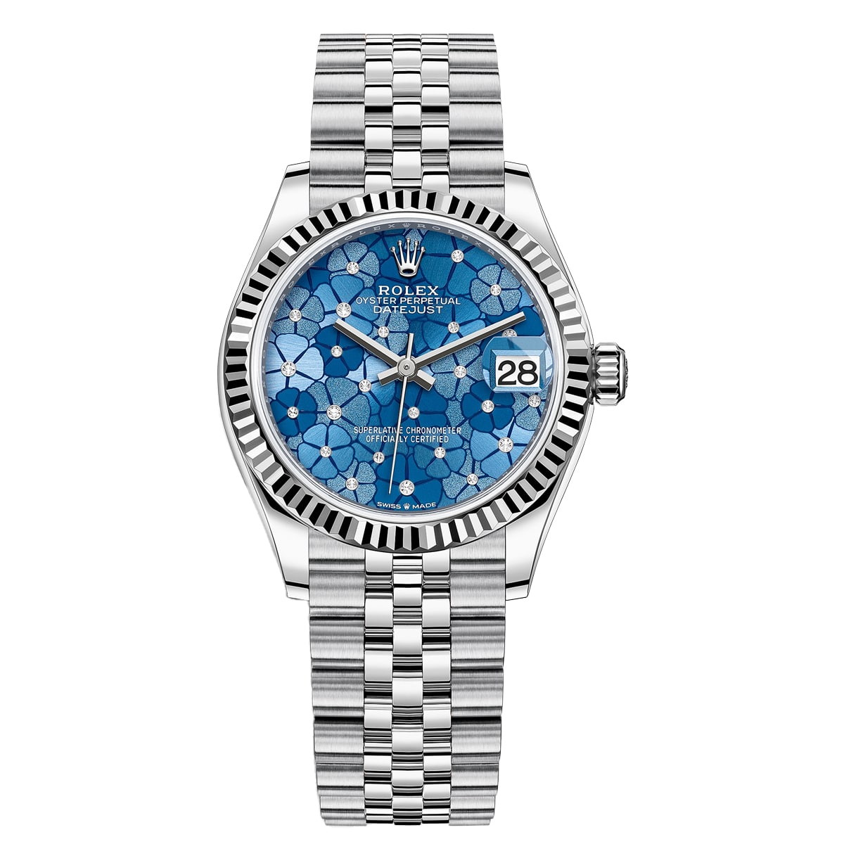 Rolex-278274-blue-floral-jub.jpg Rolex Datejust 278274-0036 Azzuro-Blue Dial 31mm Jubilee Watch - Image 1