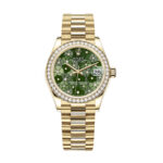 Rolex Datejust 278288RBR-0038 Olive Floral Diamond Dial and Yellow Gold President Bracelet Watch