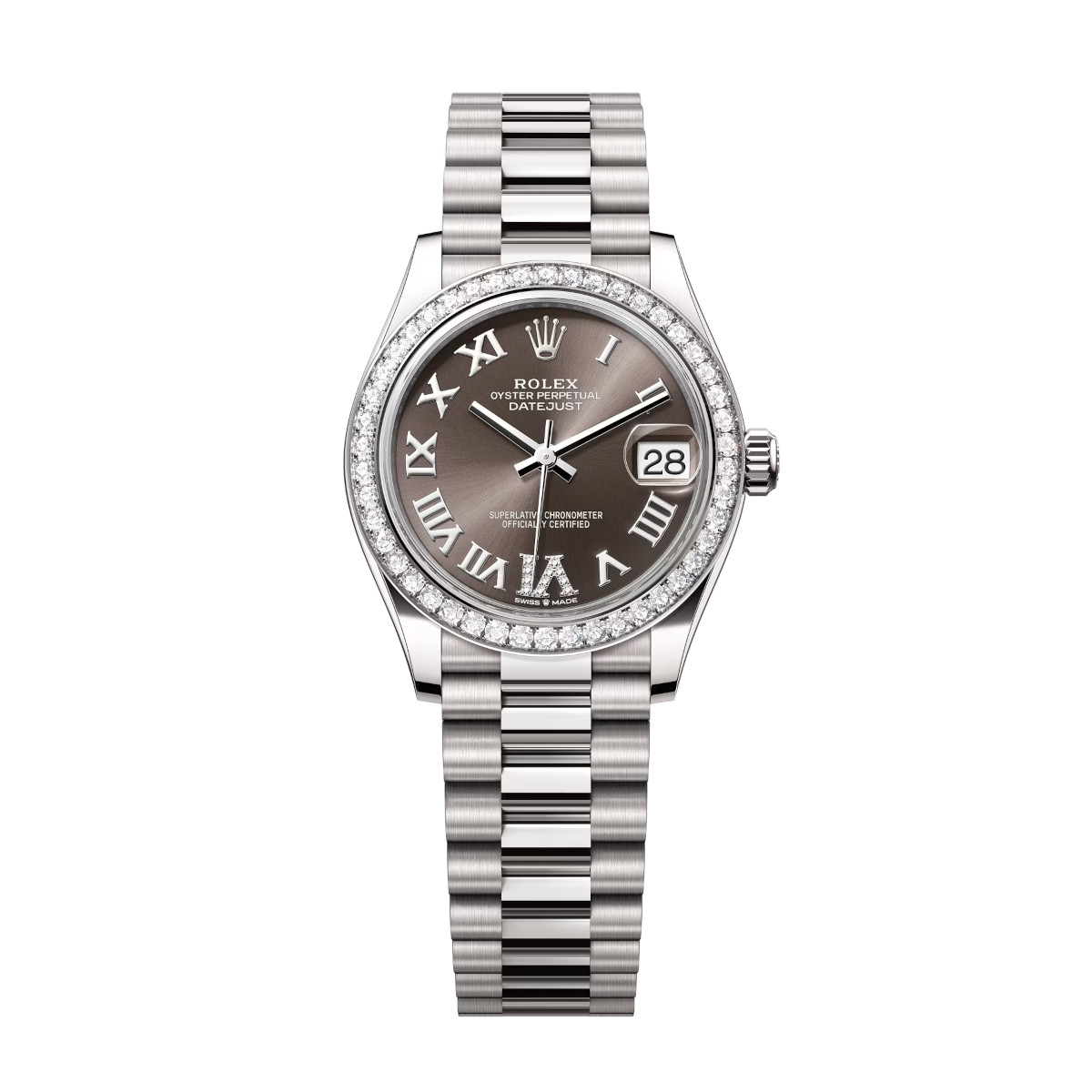 Rolex-278289rbr-0020-darkgreyromandiamond-diamondset-president.jpg Rolex Datejust 31mm 278289RBR-0020 Dark Grey Dial White Gold President - Image 1