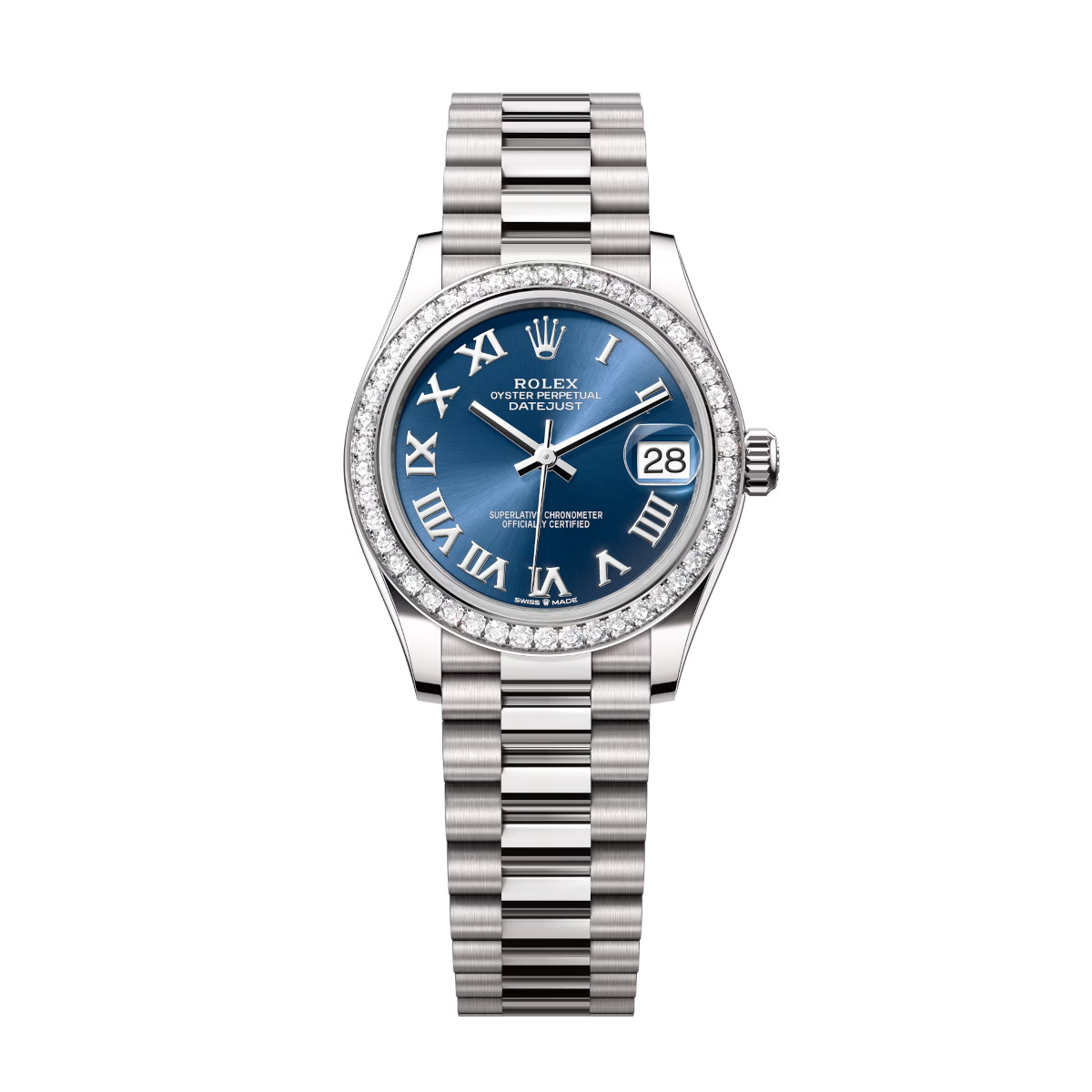 Rolex-278289rbr-0023-blueroman-diamondset-president.jpg Rolex Datejust 31mm 278289RBR-0023 Bright Blue Dial White Gold President Watch - Image 1