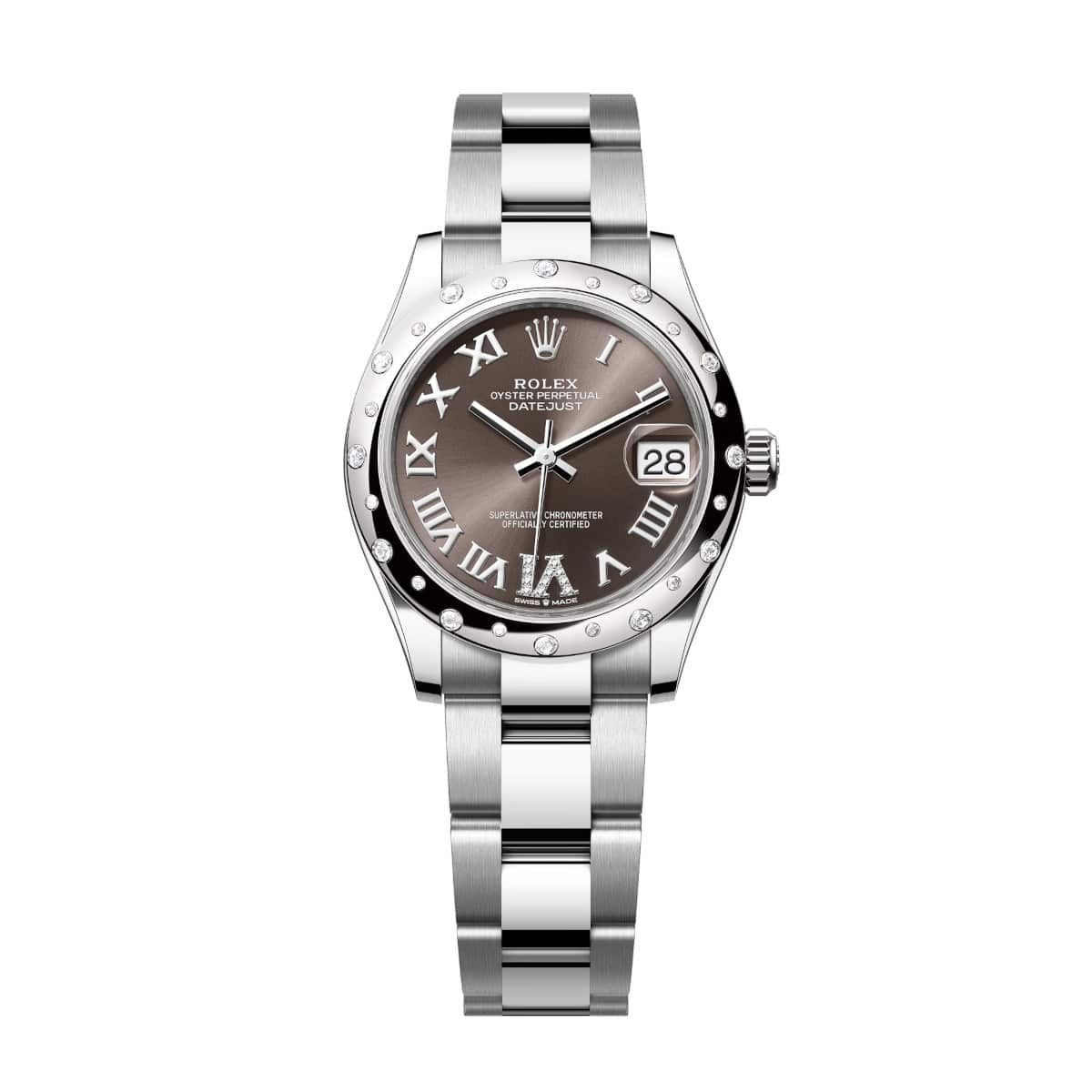 Rolex-278344rbr-0029-darkgreydiamonds-domeddiamond-oyster.jpg Rolex Datejust 278344RBR-0029 Dark Grey Dial 31mm Domed Diamond Oyster Watch - Image 1